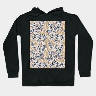 Botanicals and Dots - Hand Drawn Design - Navy Blue, Yellow, Brown, and Cream White Hoodie